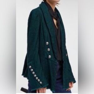 Free People Throw Back dark green military jacket lace sleeves boho cool medium